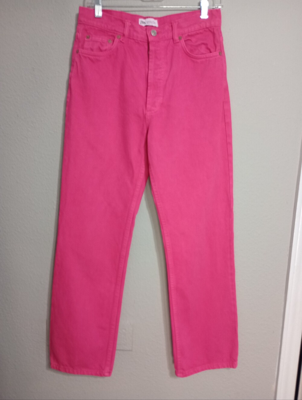 Zara High Rise Straight Leg Jeans In Pink